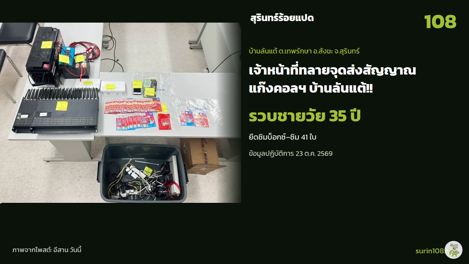 อุปกรณ์ซิมบ็อกซ์และซิมการ์ดของกลางที่ตรวจยึดได้ในบ้านลันแต้ ตำบลเทพรักษา อำเภอสังขะ