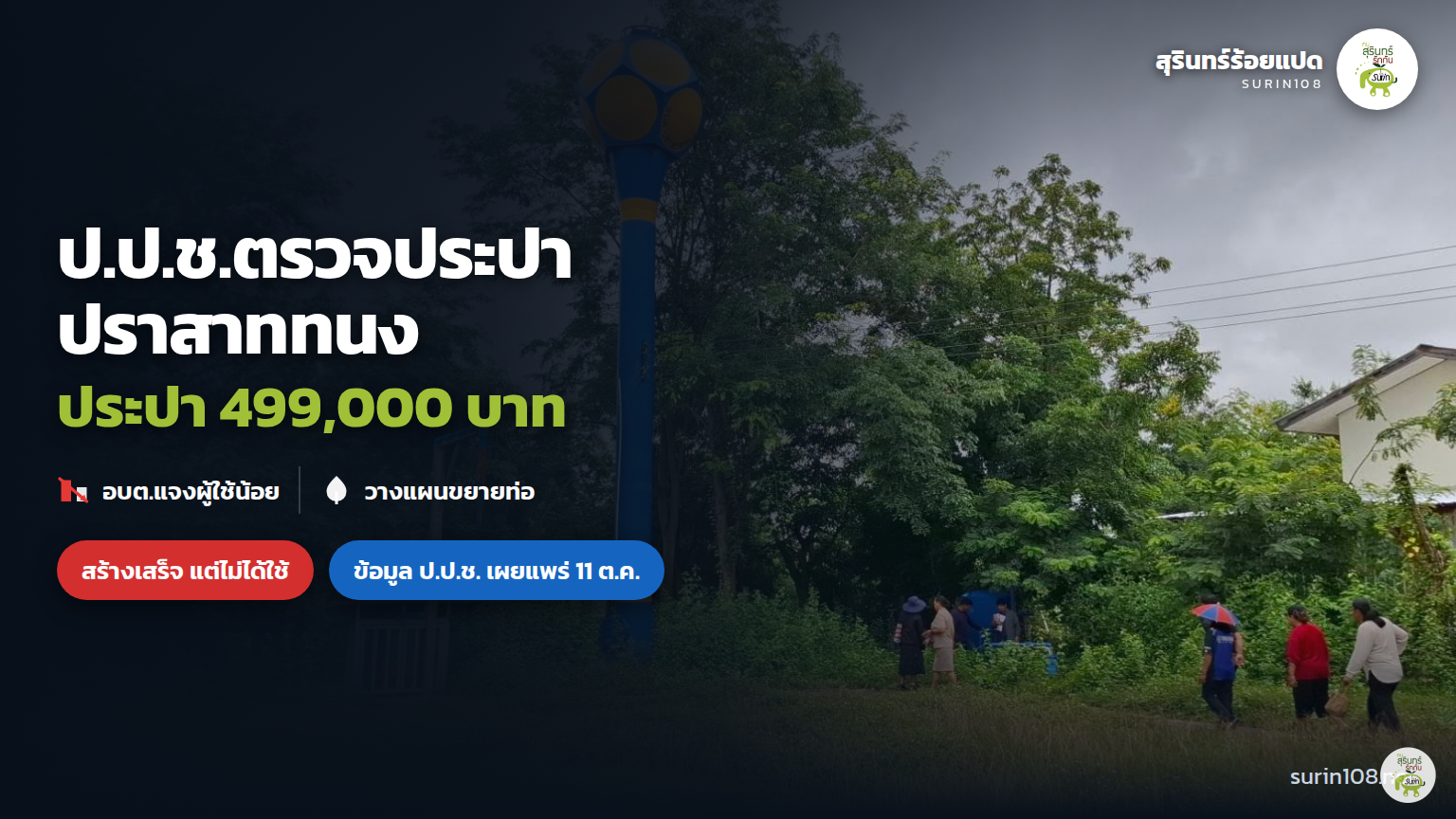 ภาพประกอบข่าว: ป.ป.ช.เผยกรณีประปาปราสาททนง 499,000 บาท สร้างเสร็จแต่ไม่ได้ใช้